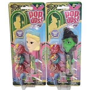 Wicked Movie Glinda And Elphaba Pop Ups-Flix Candy Lollipop-Lot Of 2 Exp 6/11/27